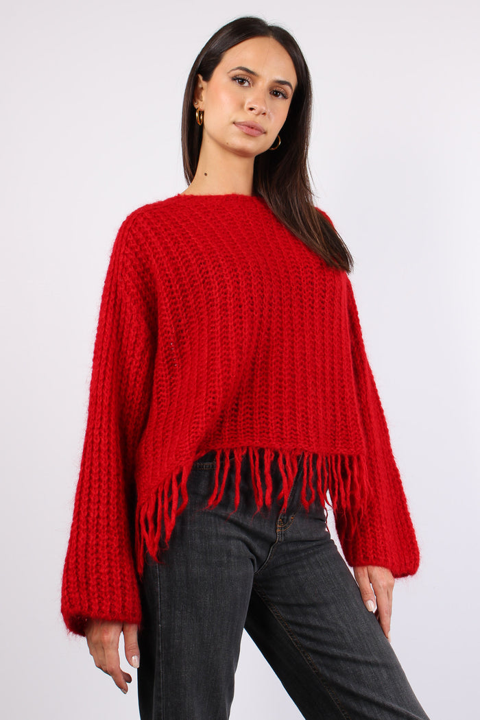 Maglia Mohair Fondo Frange Rosso-4