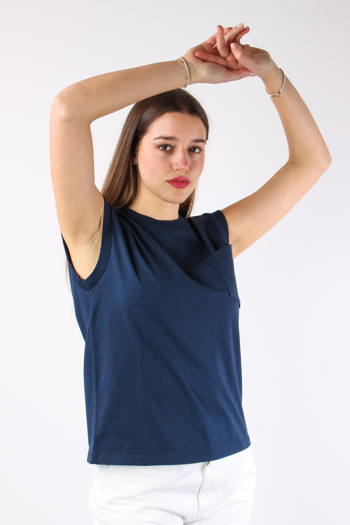 T-shirt Smanicata Taschino Blu Navy-5