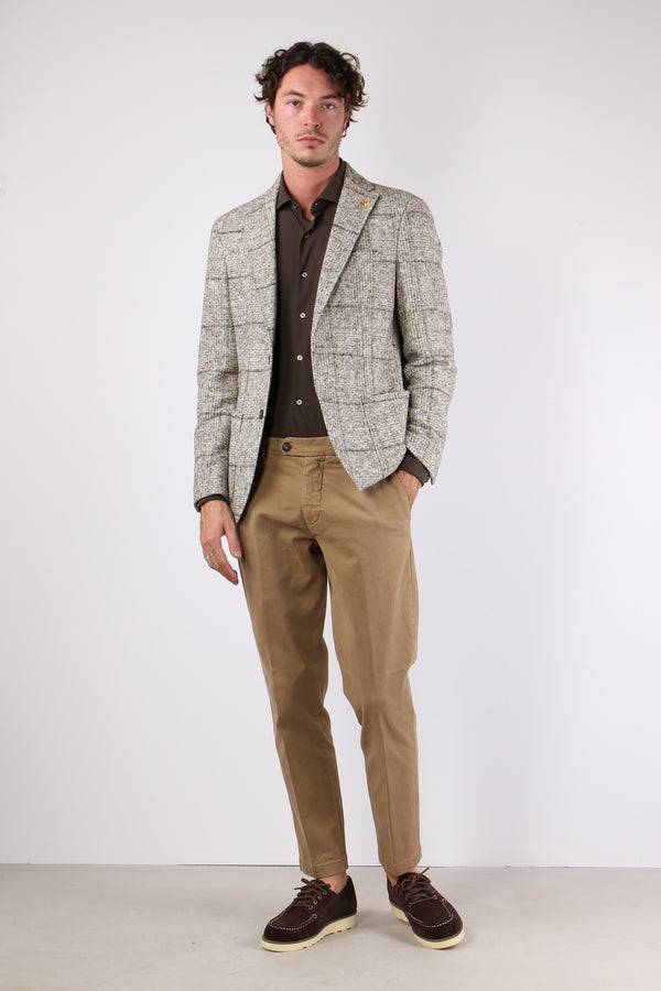 Giacca Lana Maxi Qaudri Panna/grigio