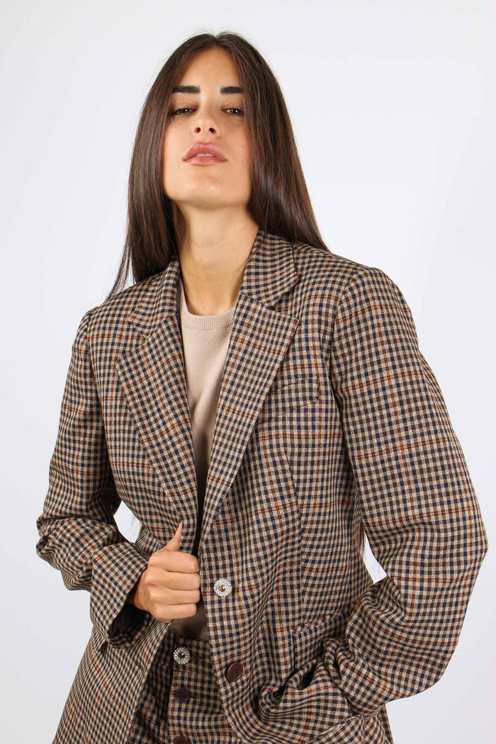 Giacca Dritta Micro Quadro Cioc/beige/blu-4