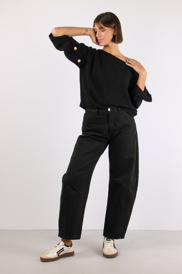Maglia Bottoni Manica Nero-2