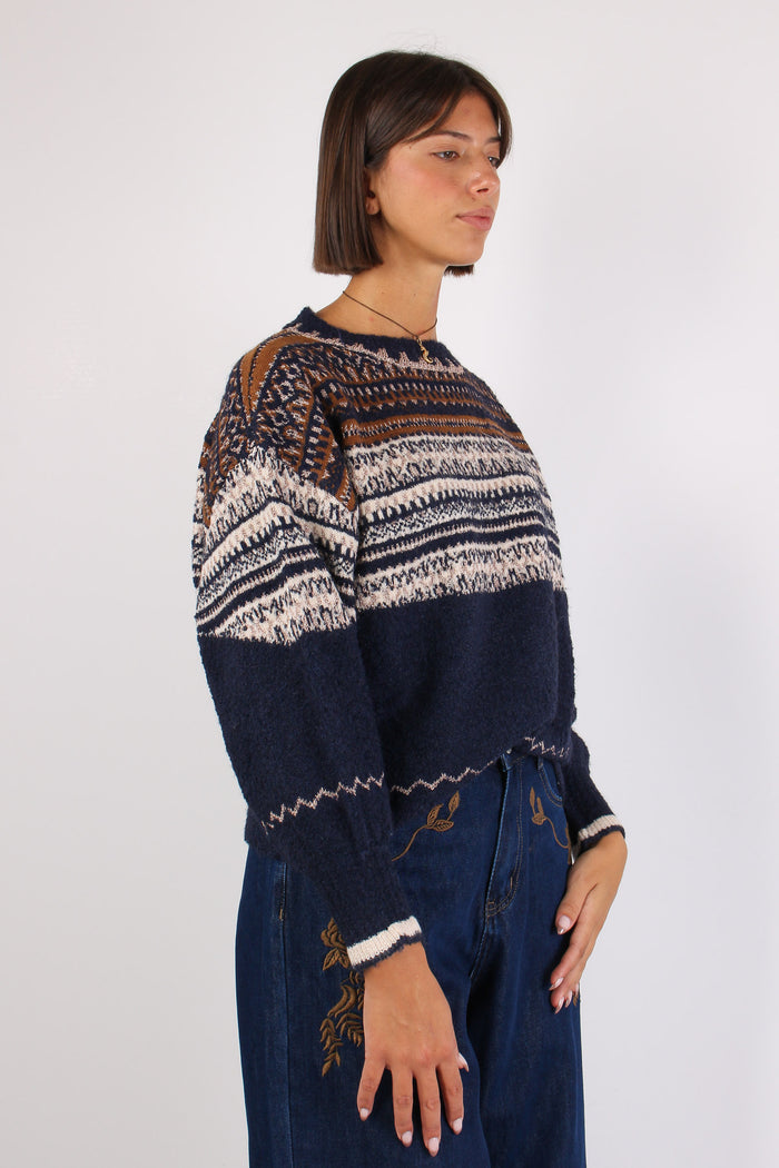 Maglia Jacquard Lurex Cammello/blu-6