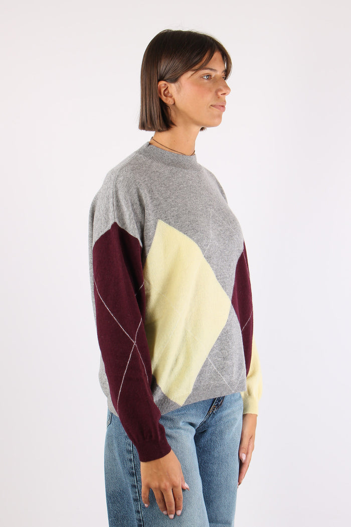 Maglia 100% Lana Rombi Grigio/vino/giallo-5