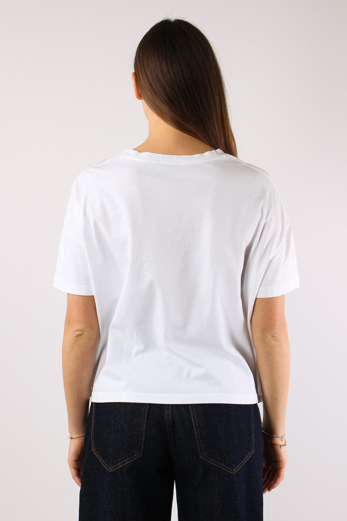 T-shirt Applicazione Spalla Bianco-5