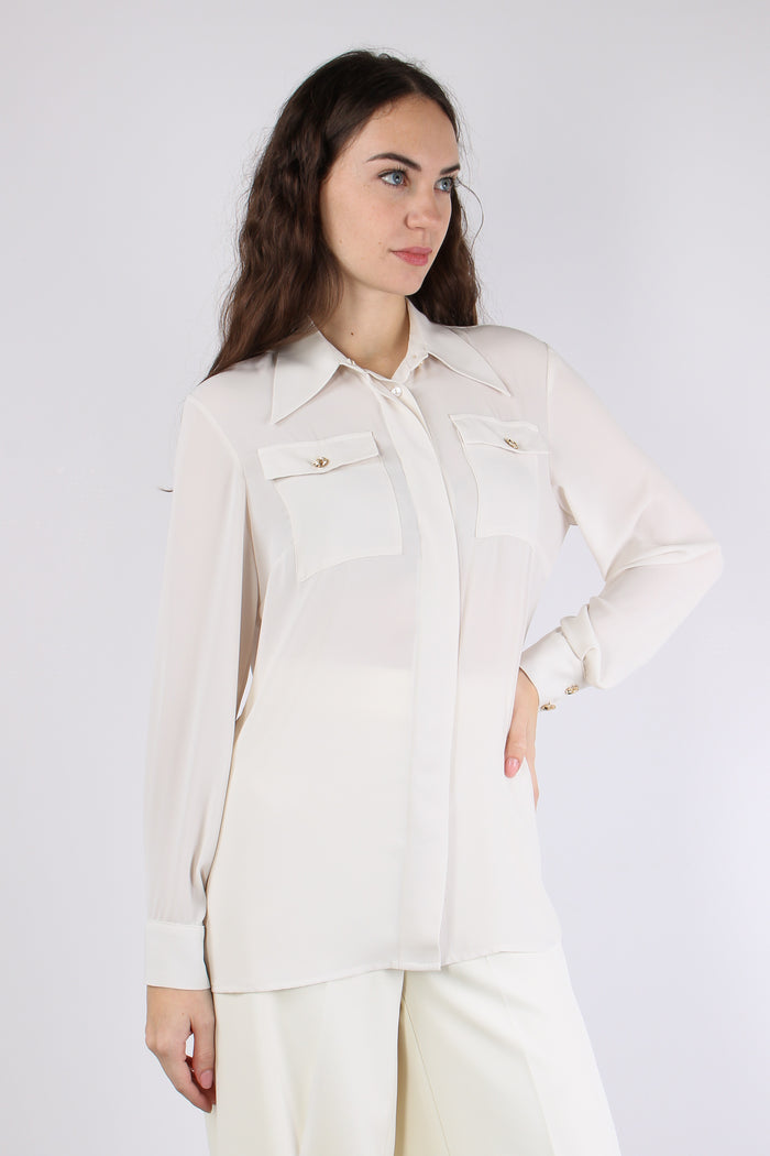 Camicia Tasche Applicate Milk-6