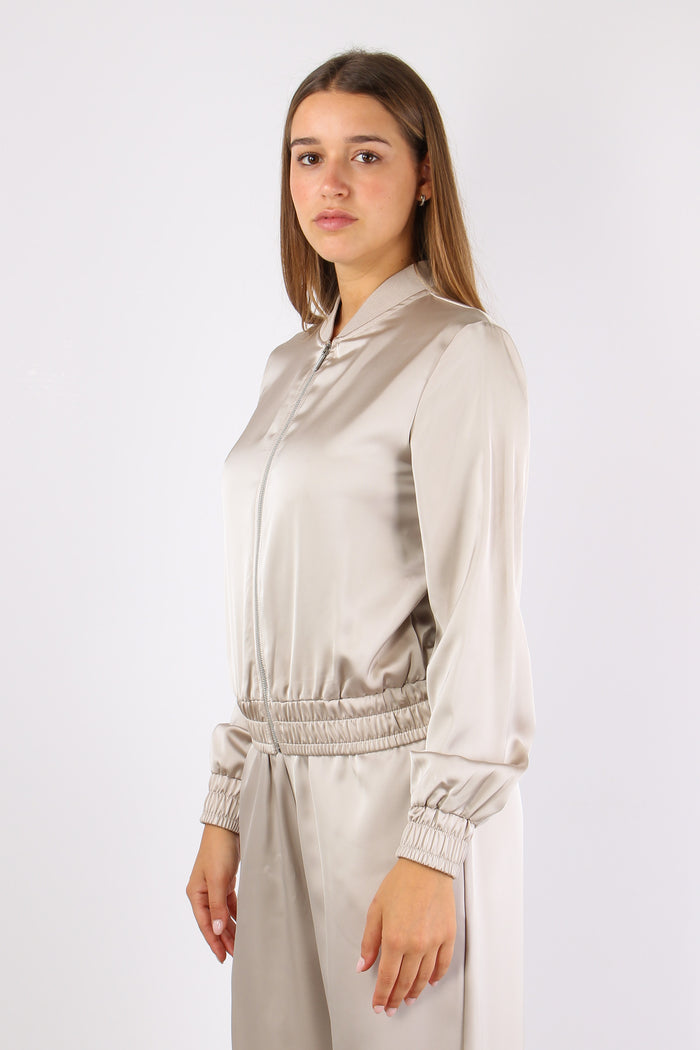 Felpa Zip Effetto Raso Burro-3