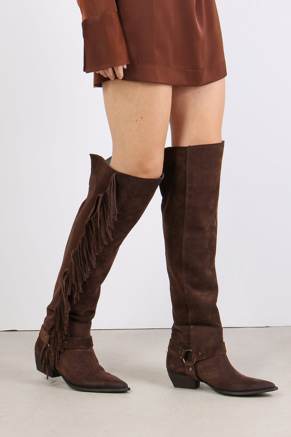 Stivale Alto Camoscio Frange Moro-2