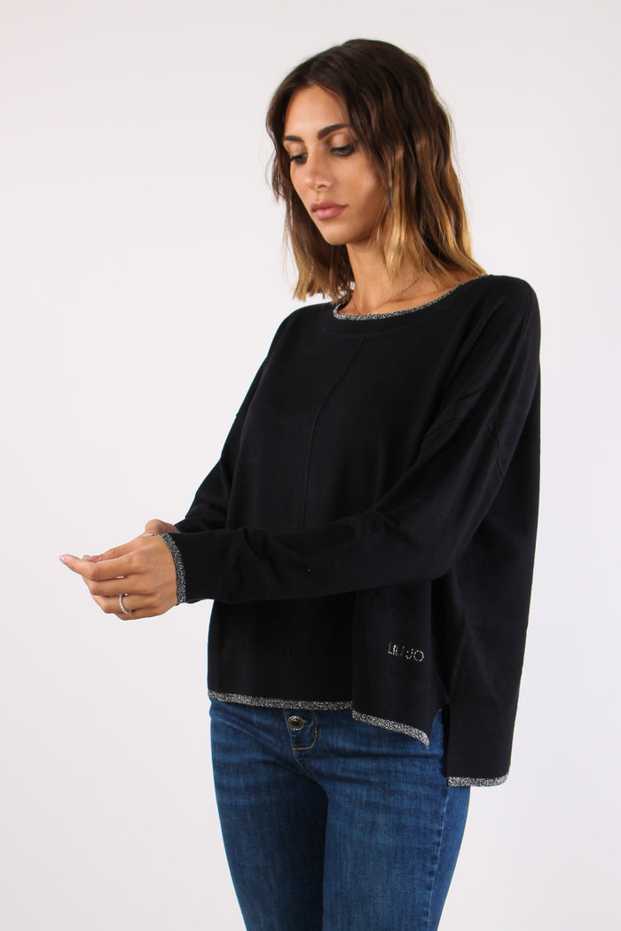 Maglia Gircollo Over Lurex Nero-5