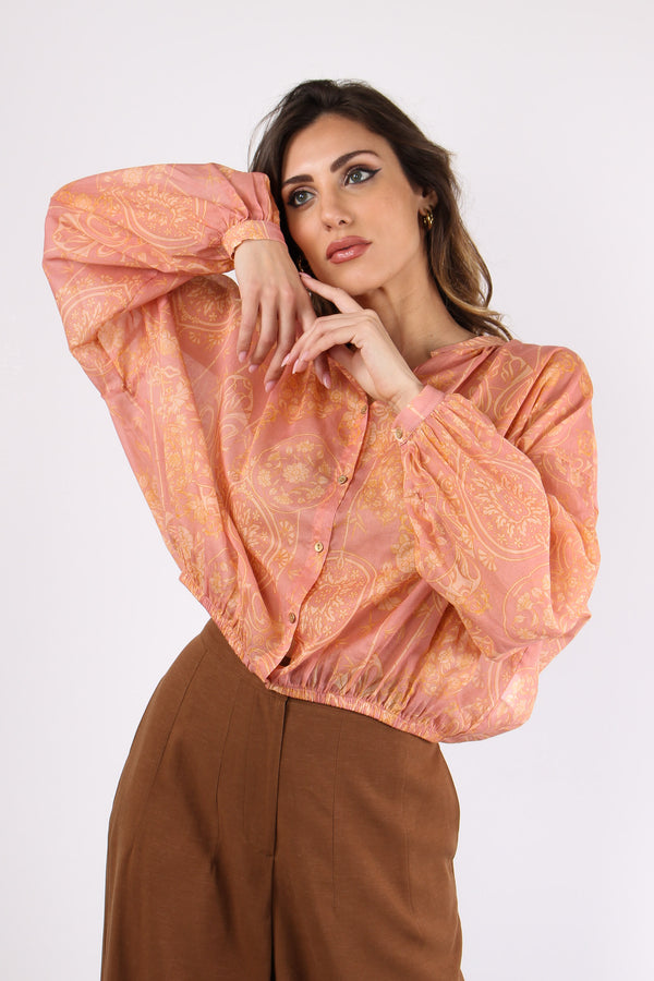 Camicia Mussola Stampa Rosa/giallo-2