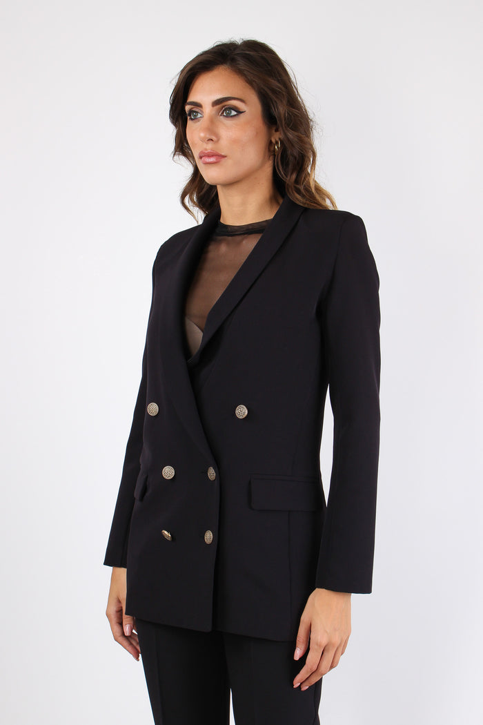 Giacca Doppiopetto Tessuto Tec Nero-6