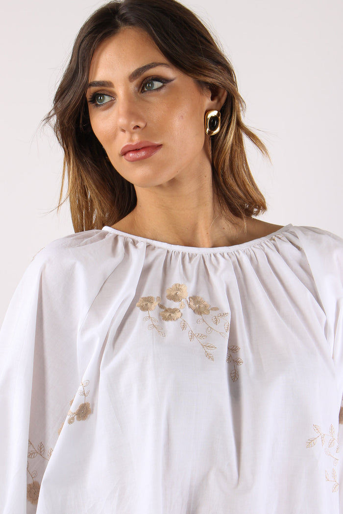 Blusa Scollo Barca Ricamo Fior Bianco-10