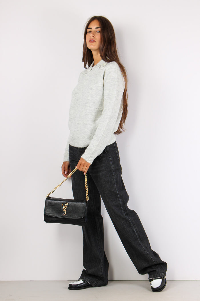 Aralda Maglia Colletto Perle Grigio-5