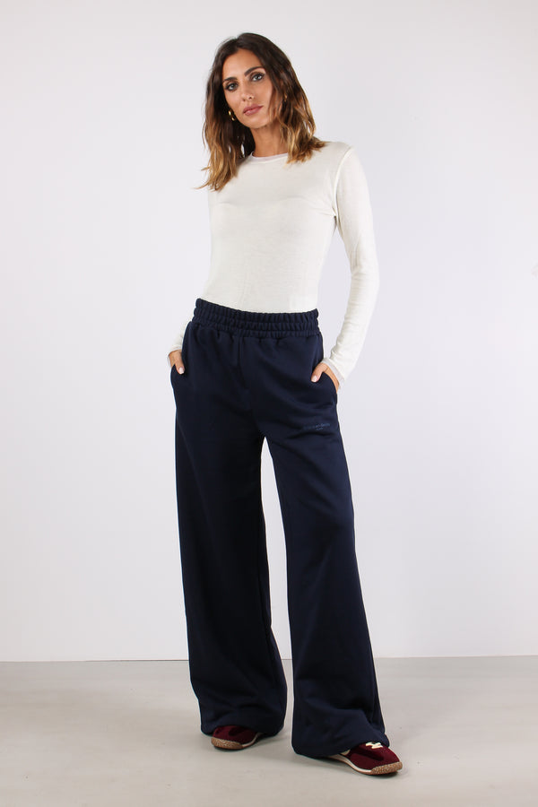 Pantalone Felpa Ricamo Logo Blu Notte