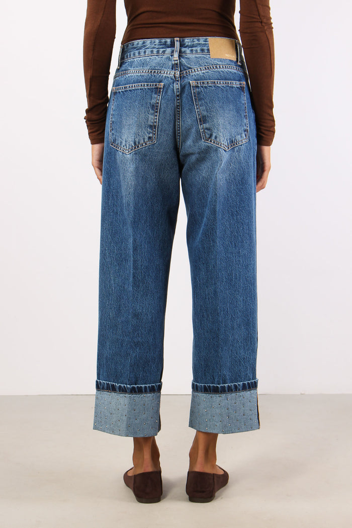 Denim Risvolto Strass Denim Medio-5