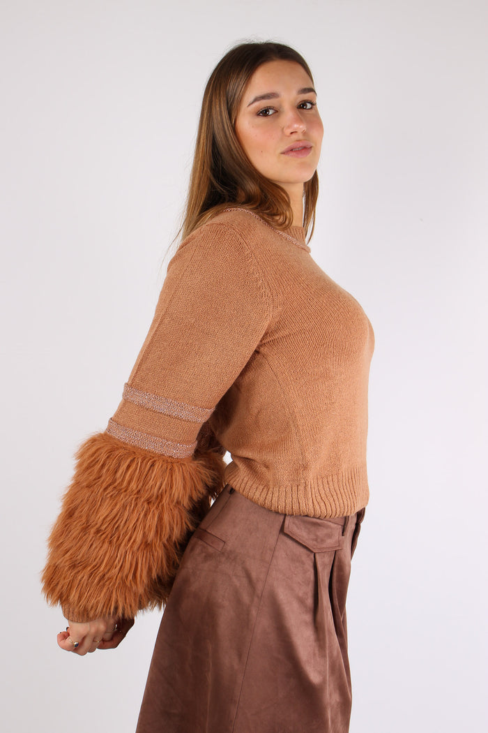 Maglia Manica Frange Inserto L Camel-7