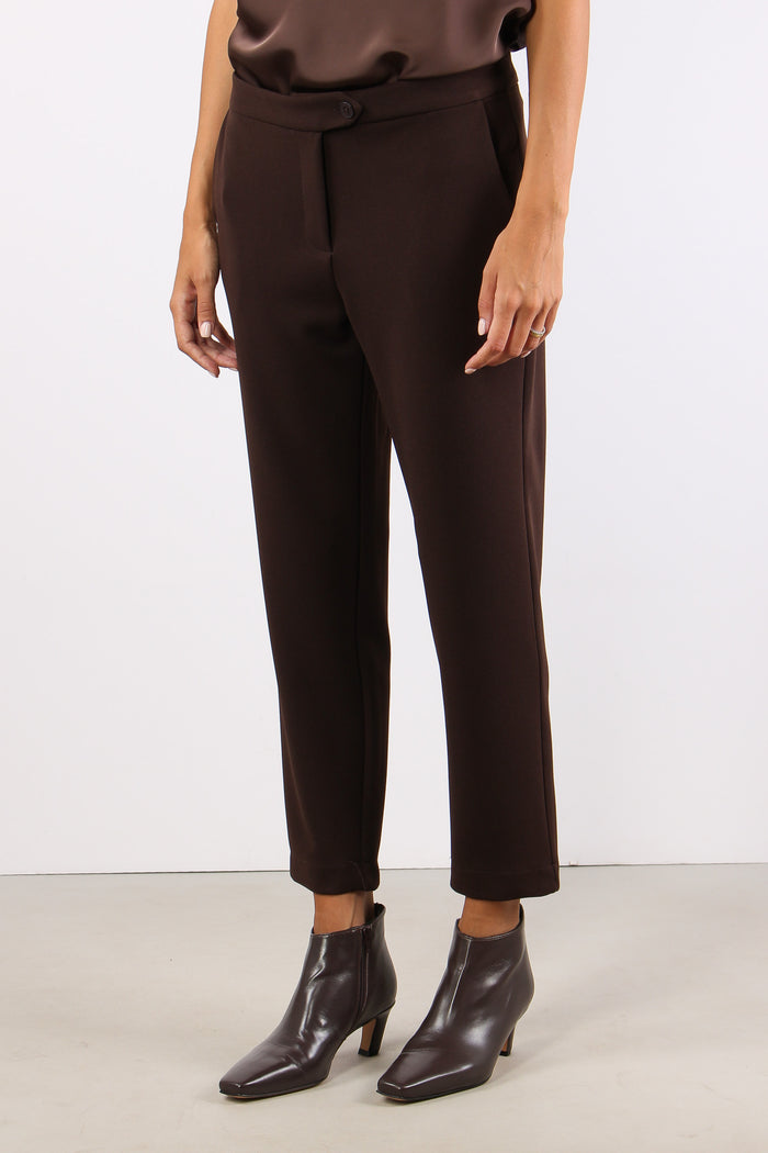 Pantalone Slim Scuba Crepe Moro-3
