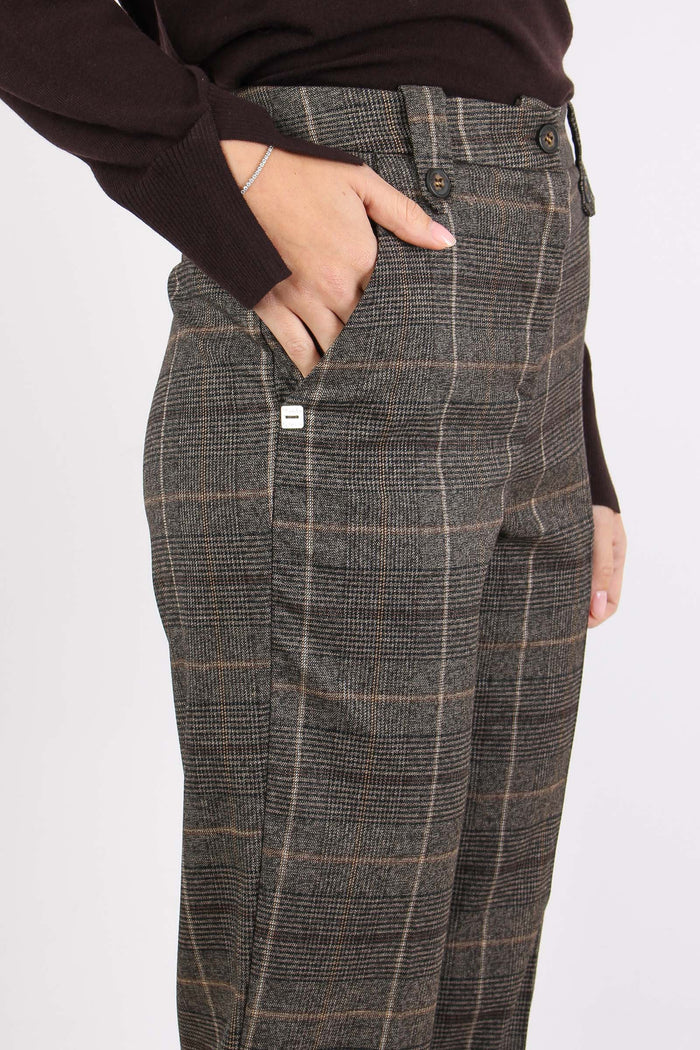 Pantalone Dritto Quadri Caffe-8