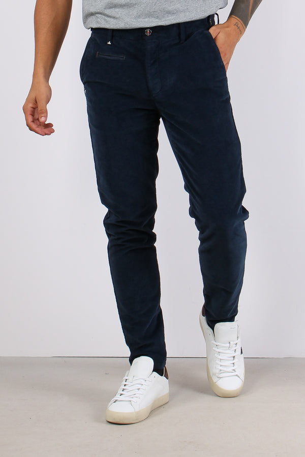 Pantalone Chino Velluto Liscio Blu-2