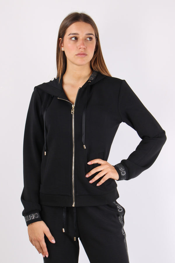 Felpa Zip Modal Scritta Lurex Nero