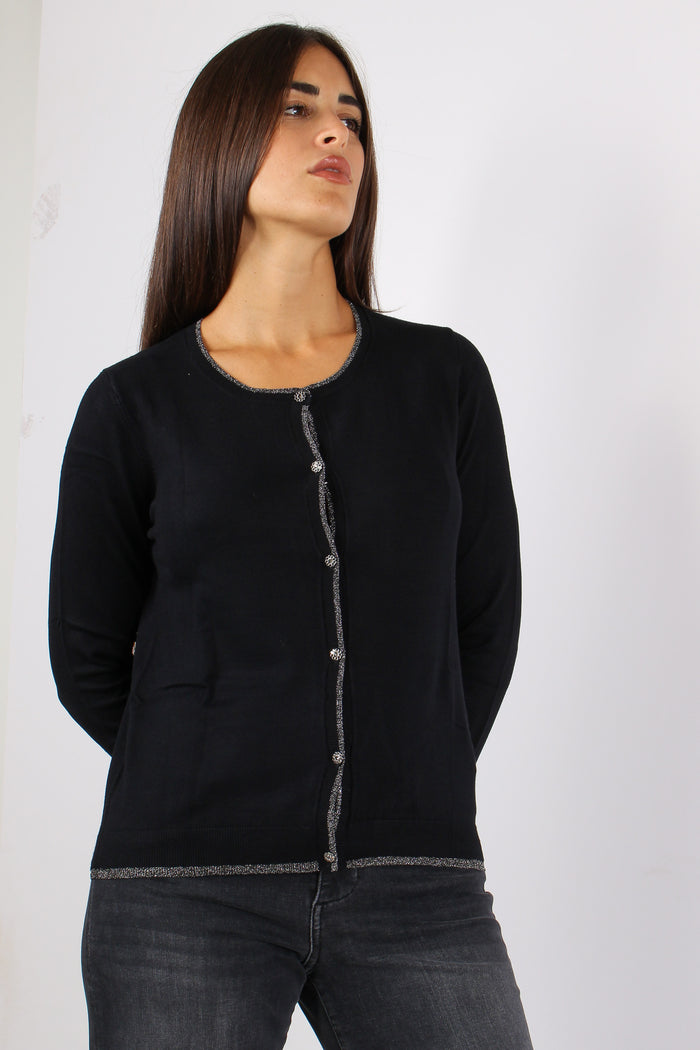 Cardigan Viscosa Profilo Lurex Nero-9