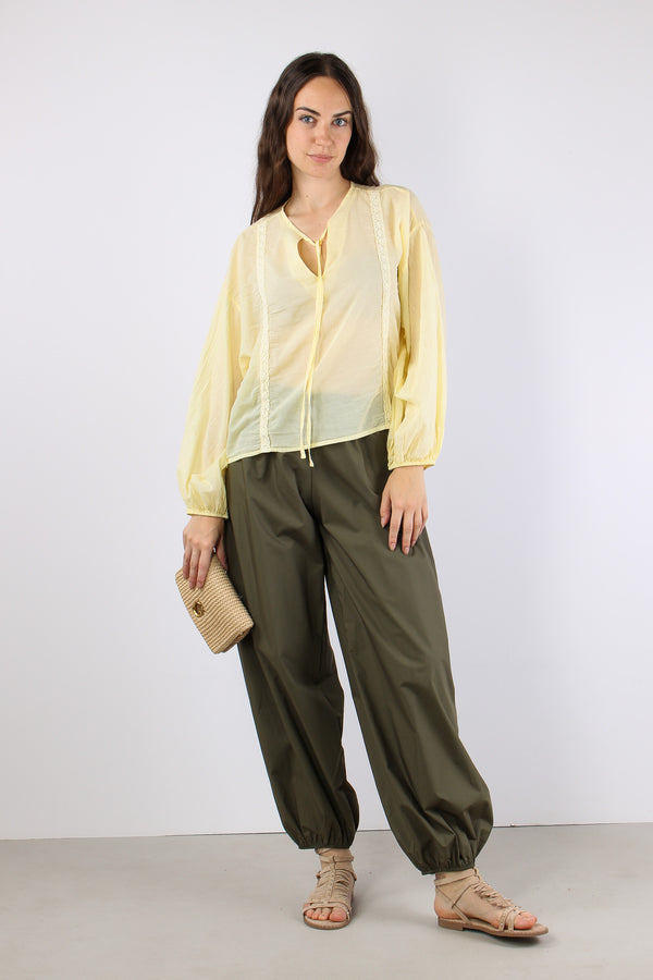 Blusa Mussola Inserto Macrame Giallo-2