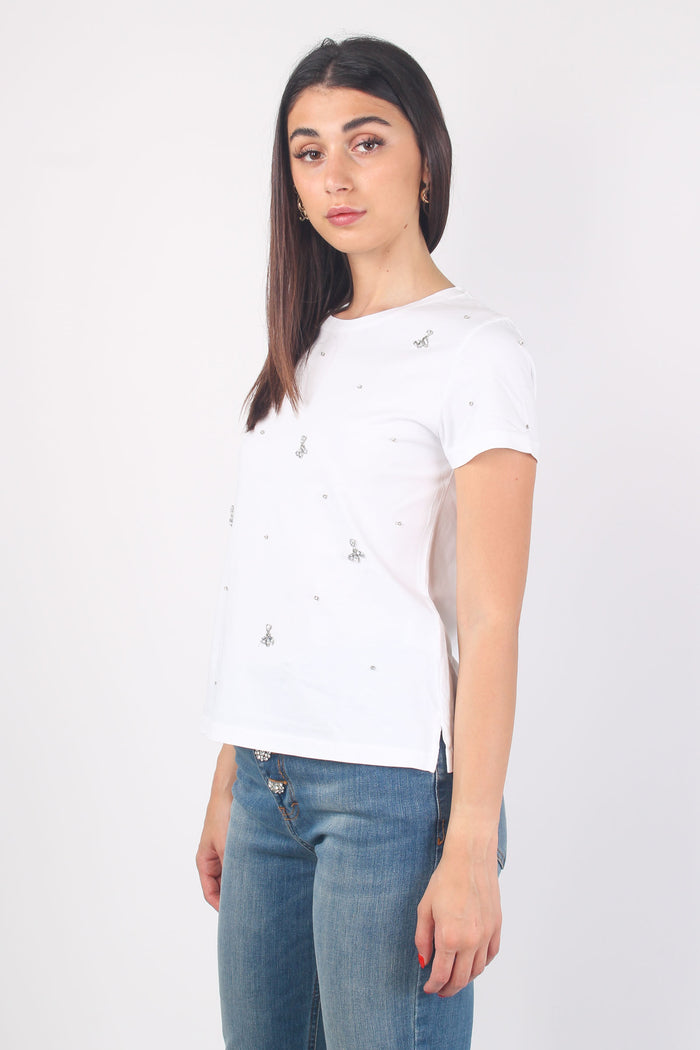 T-shirt Applicazioni Fiore Bianco-4