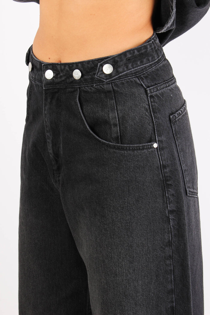 Denim Baggy Wide Bottoni Later Denim Scuro-10