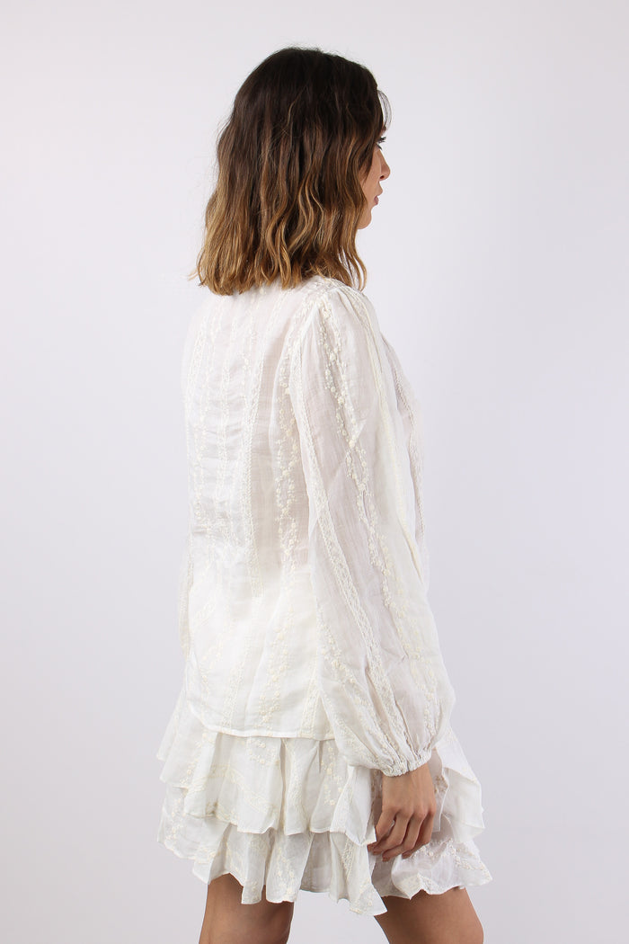 Blusa Ricami  Laccetto Collo Panna-6