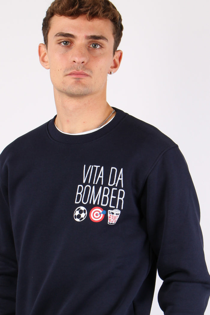 Felpa Ricamo Vita Da Bomber Blu-6