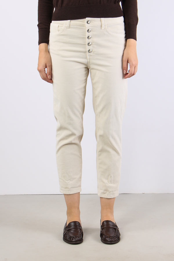 Koons Pantalone Velluto Bottone Gio Ivory-2