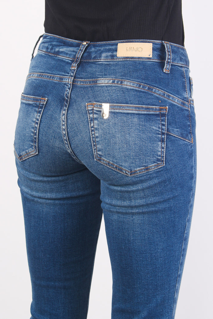 Jeans Classy Bottone Fondo Denim Medio-7