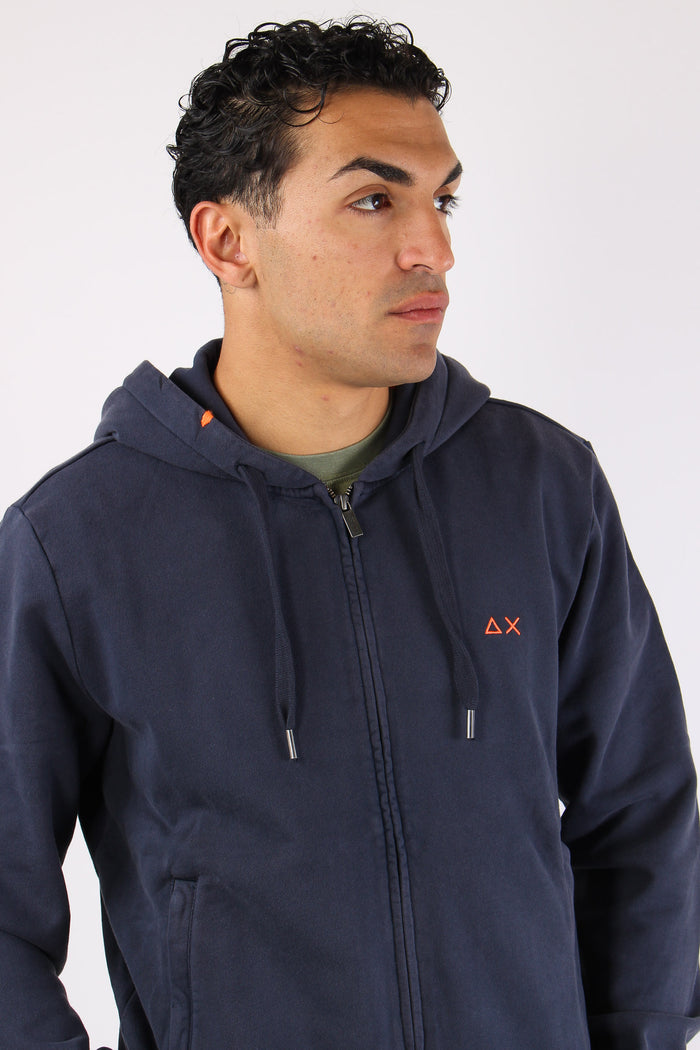 Felpa Zip Cappuccio Lavata Navy Blue-9