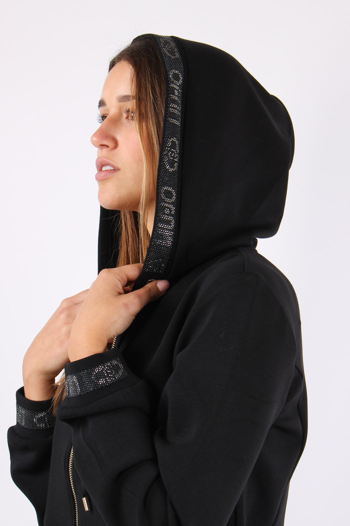 Felpa Zip Modal Scritta Lurex Nero-7