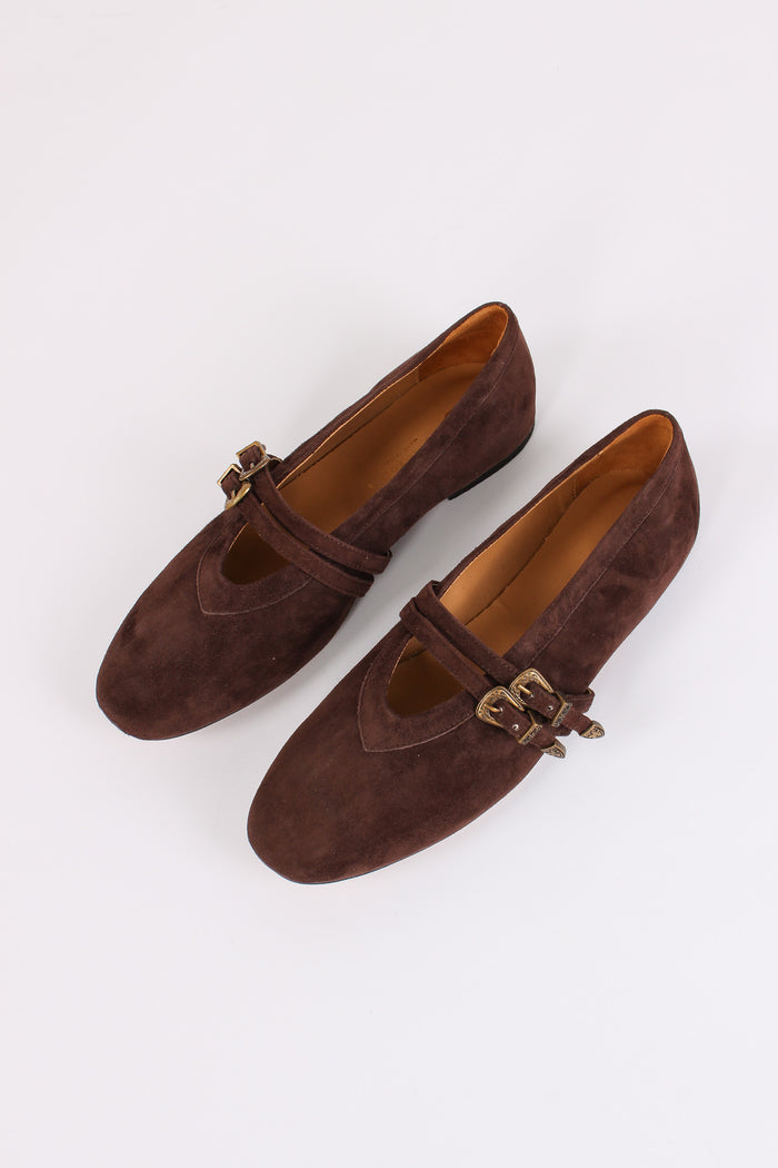 Ballerina Pelle Doppia Fibbia Cioccolato-6
