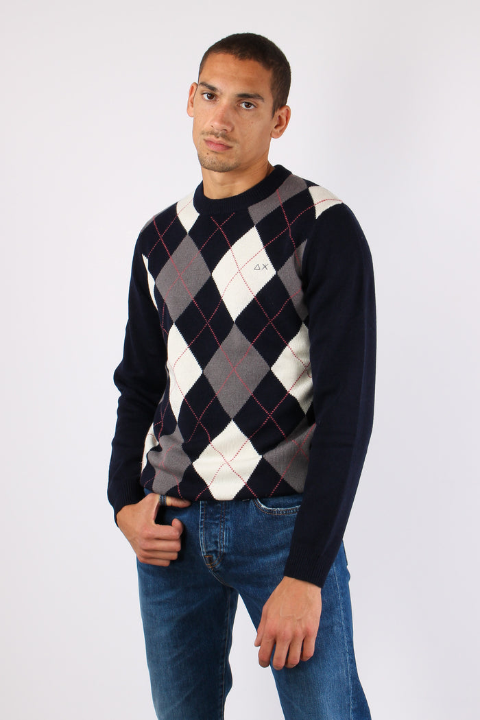 Maglia Losanghe Lana Cashmere Navy/grigio-3