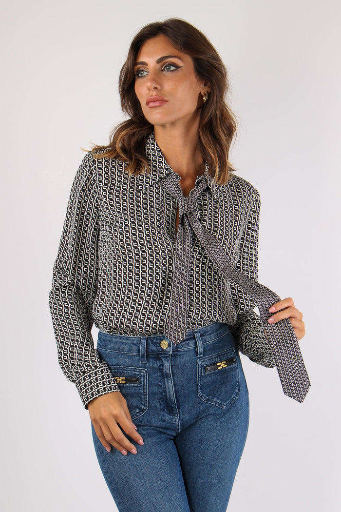 Camicia Viscosa Cravatta Nero/milk-3