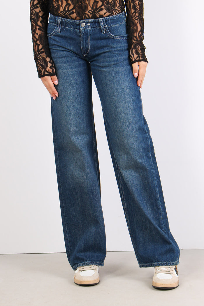 Denim Vita Bassa Gamba Larga Denim Scuro-2