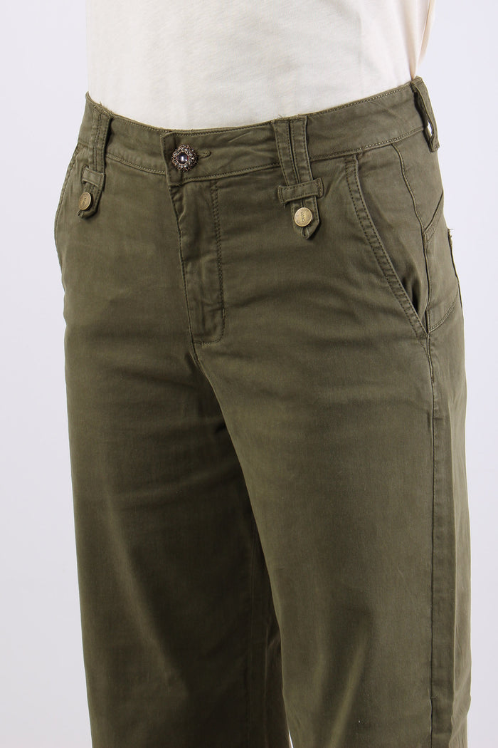 Pantalone Flare Bottoni Passanti Verde Alpino-6