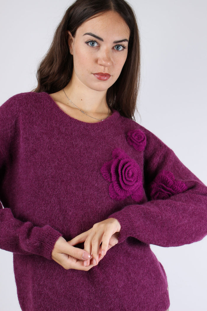 Maglia Over Applicazione Rose Wine-4