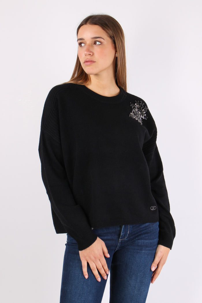 Maglia Girocollo Applicazioni Nero/ricamo-7