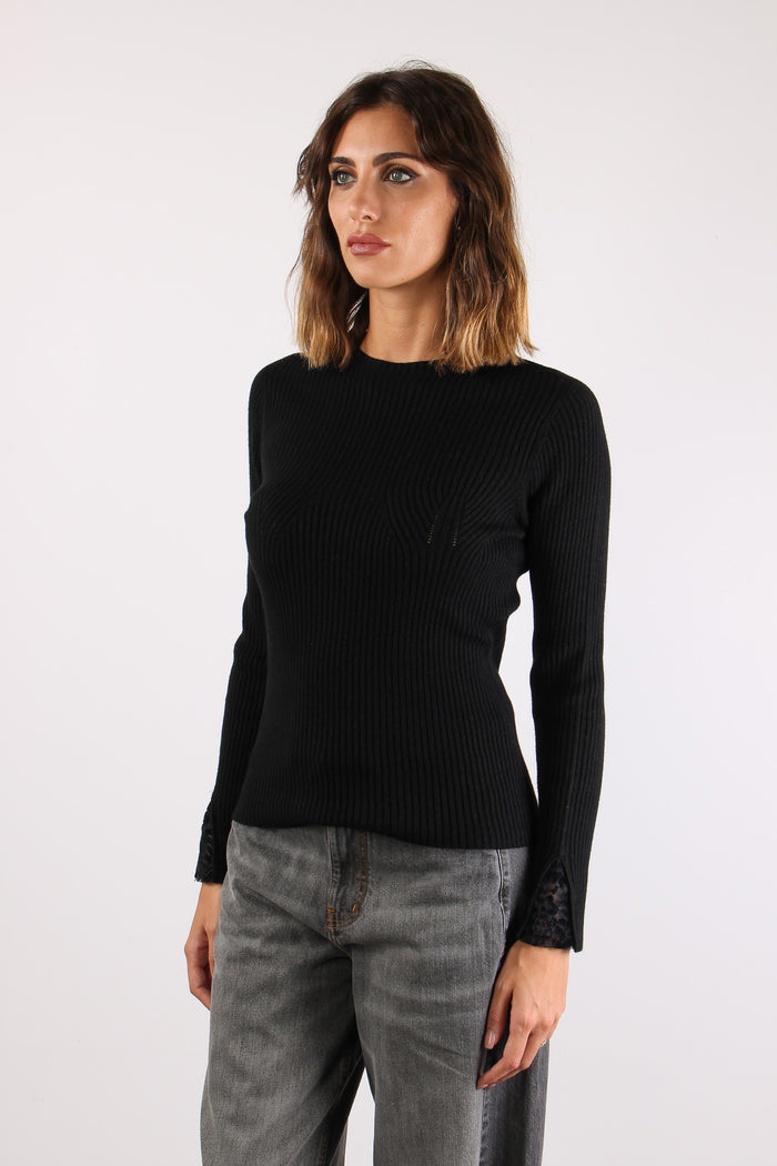 Maglia Costina Pizzo Polsi Nero-4