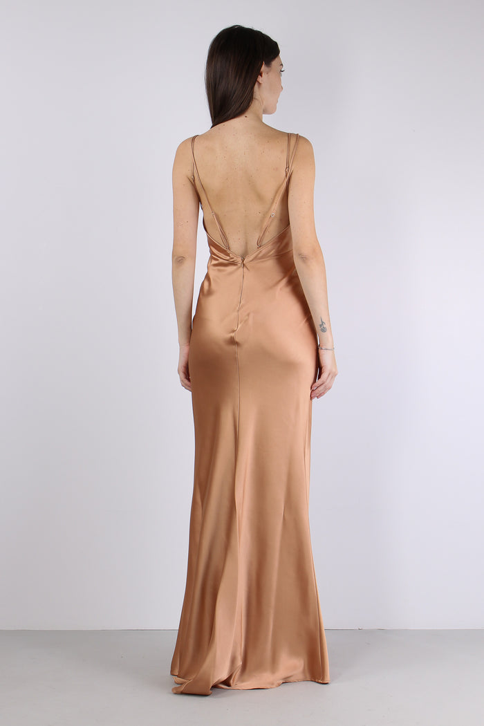 Abito Raso Spalline Champagne-6