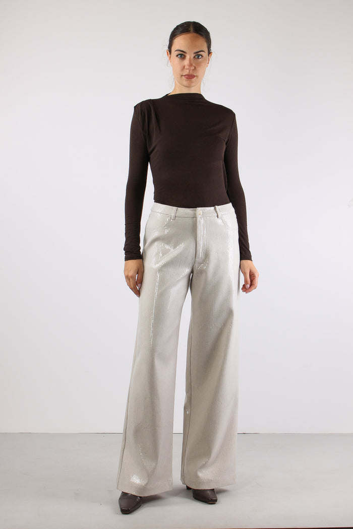 Pantalone Palazzo Paillettes Ecru-3