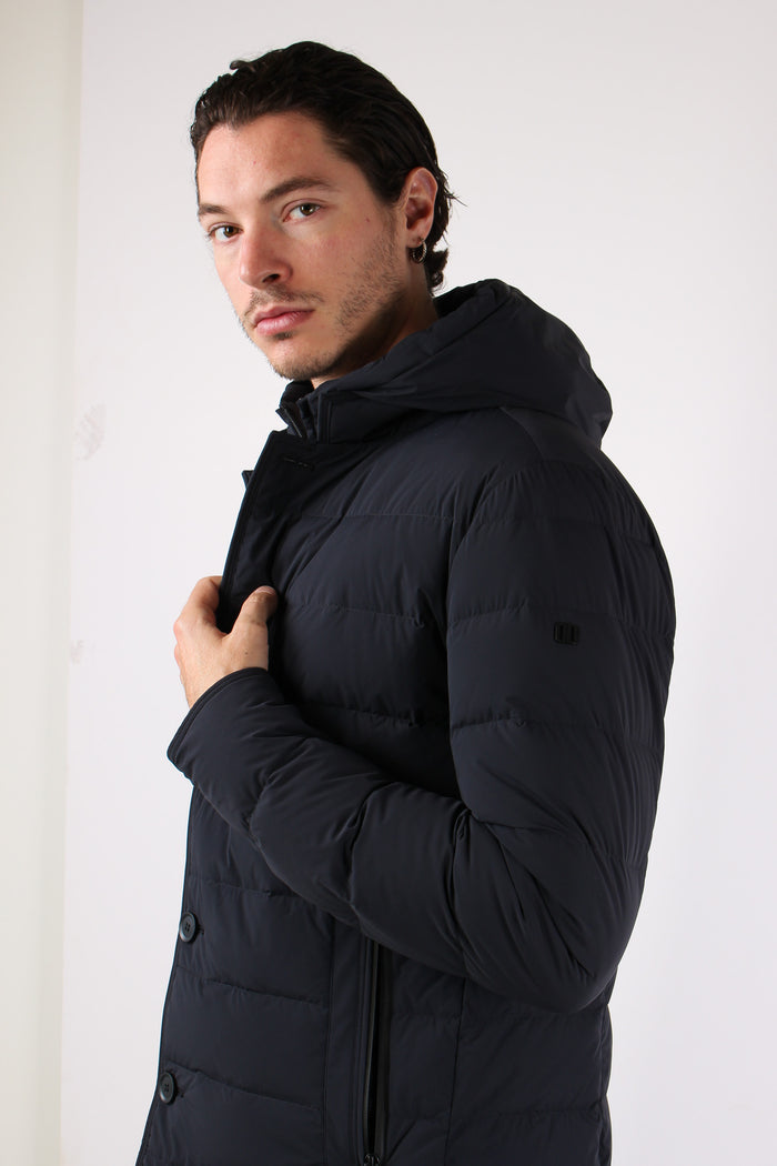 Piumino Lungo Trapuntato Blu Scuro-8