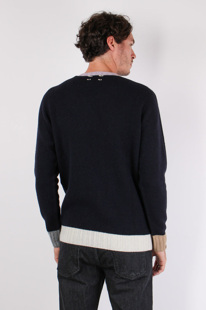 Maglia Girocollo Bordi Colori Blu-4