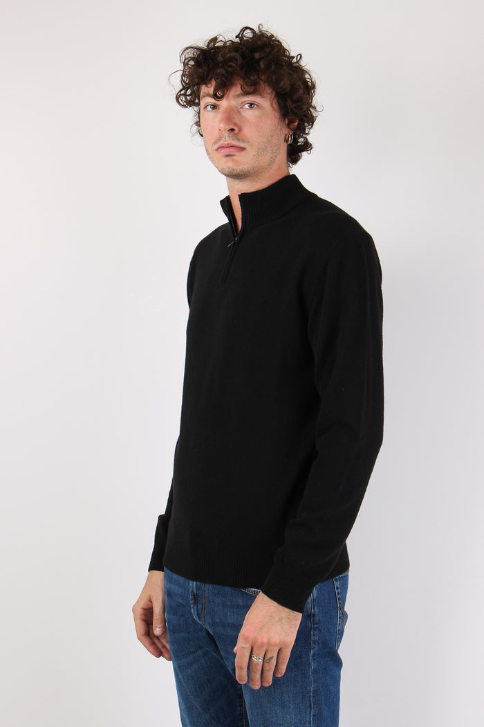 Mezza Zip Misto Lana Nero-4