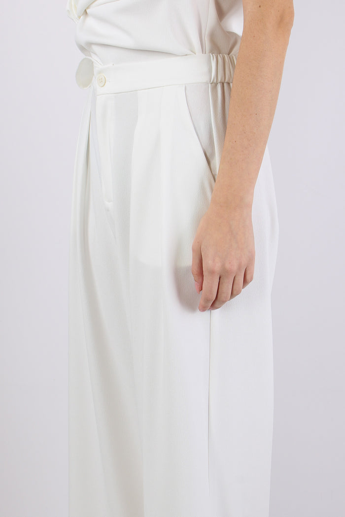 Pantalone Crepe Elastico Vita Bianco-6
