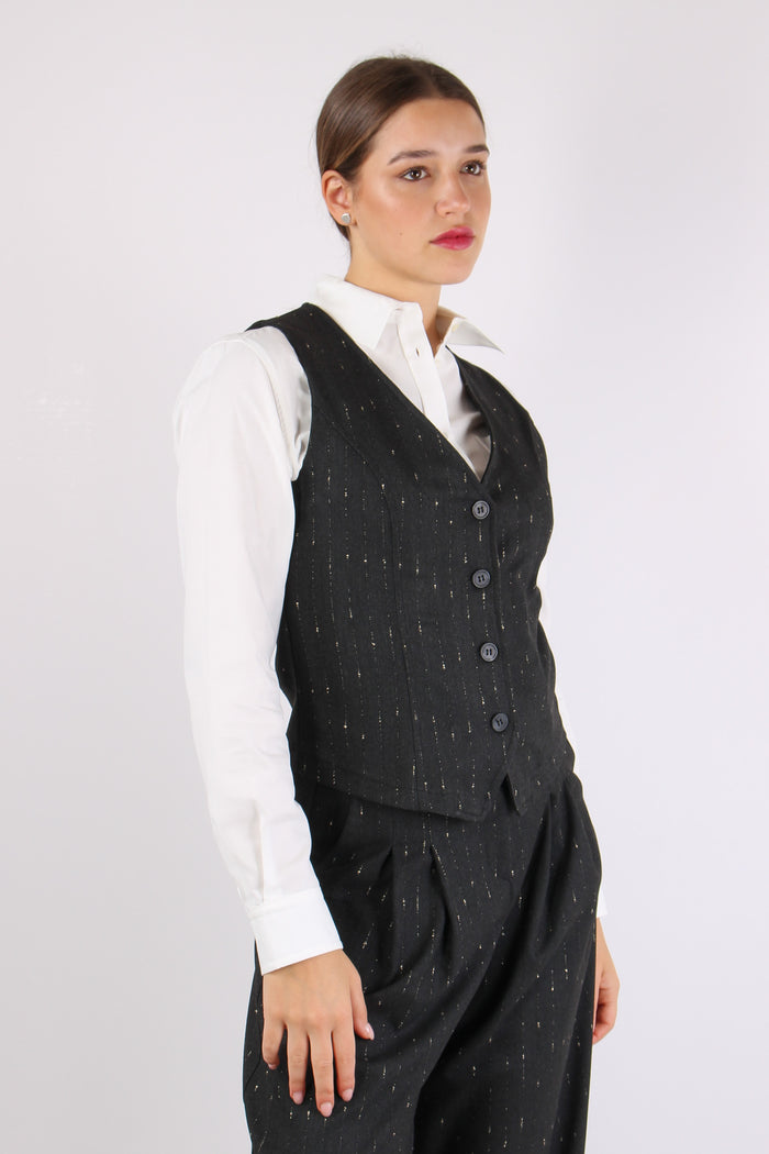 Gilet 4 Bottoni Filo Lurex Nero-7