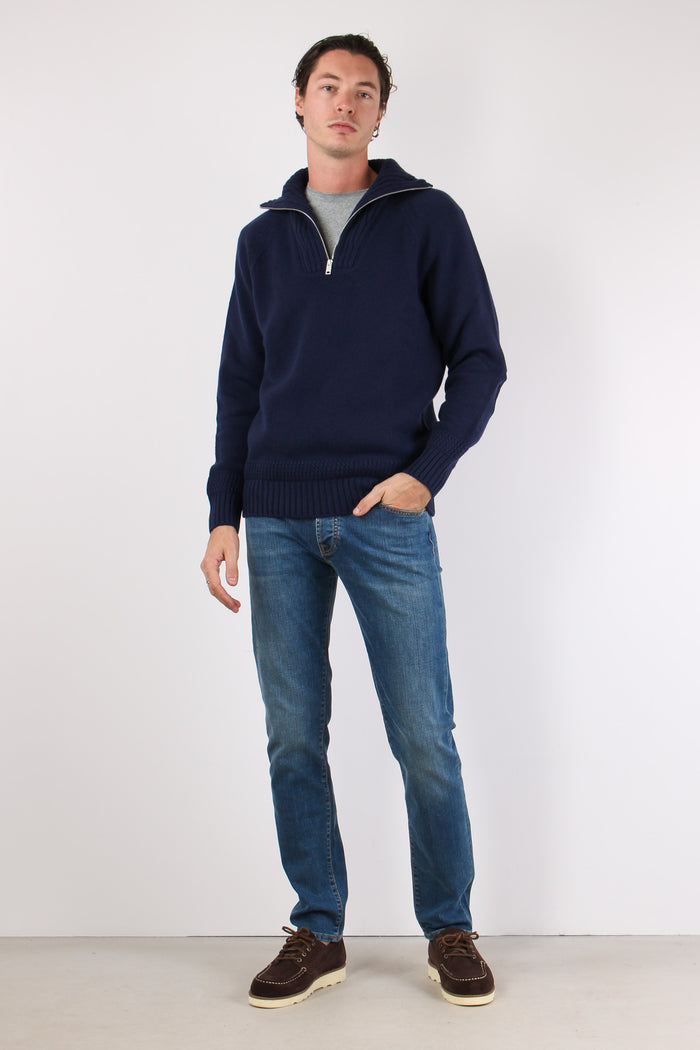 Mezza Zip Tasca Velluto Blu-5