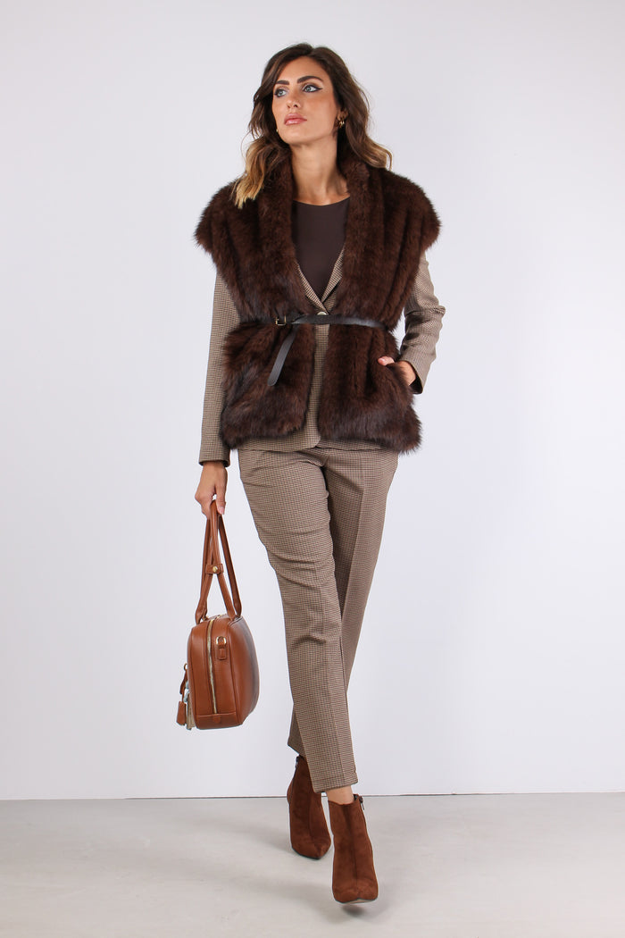 Gilet Ecopelliccia Cintura Moro